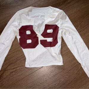 White Long Sleeve Tee with Maroon '89' Graphic